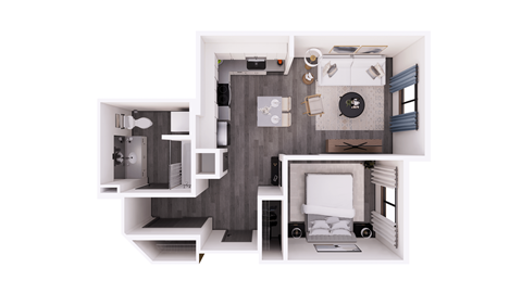 Floor plan for 1 bed, 1 bath, 594 sqft